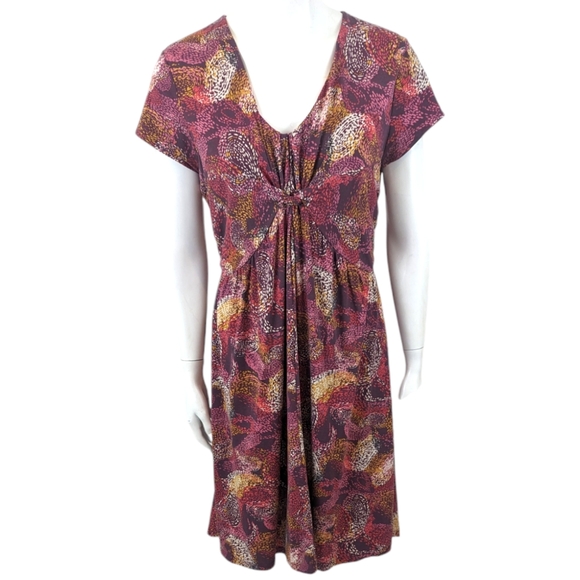 Garnet Hill Stretch Knit Dress V Neck Womens 12 Burgundy Purple Short Sleeve - Picture 2 of 13